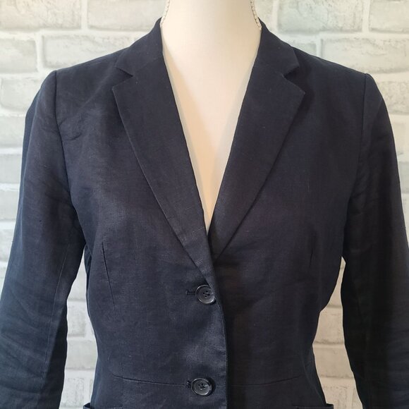 Banana Republic Navy Blue Linen Lightweight Blazer Jacket Career Casual Women 6 - Picture 9 of 10